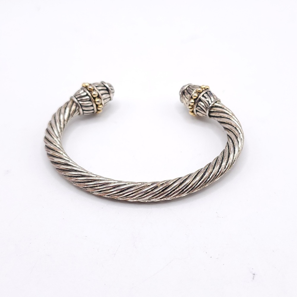 Two Tone Twisted Cable Cuff Bracelet Silver Gold Rope